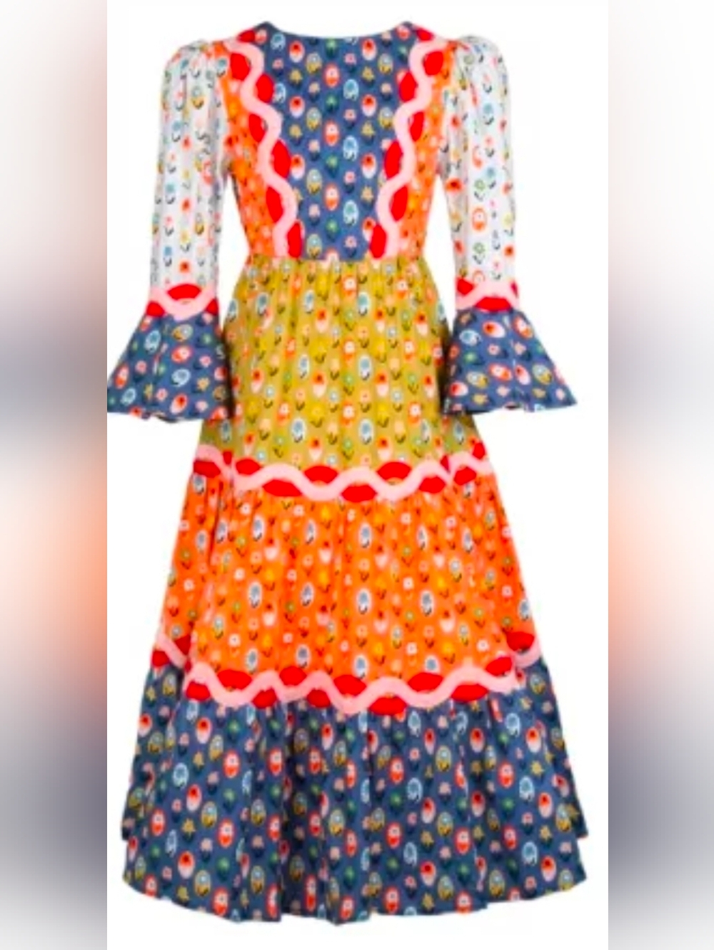 Celia B Women's Dress Size M Colorful Patchwork Boho Statement Floral Feminine